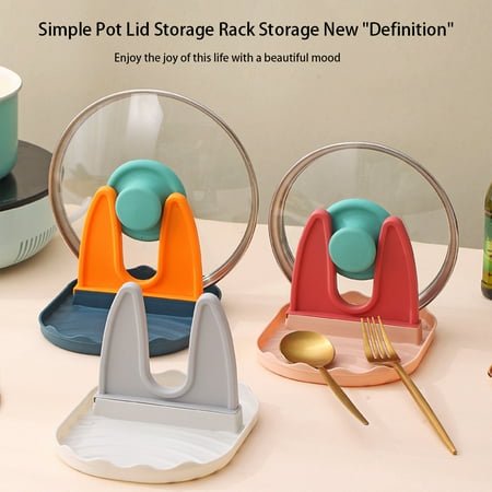 Pot Lid Holder Plastic Countertop Cookware Spatula Rack Detachable Storage Kitchenware Counter Rest Organizer Accessory Pink Orange