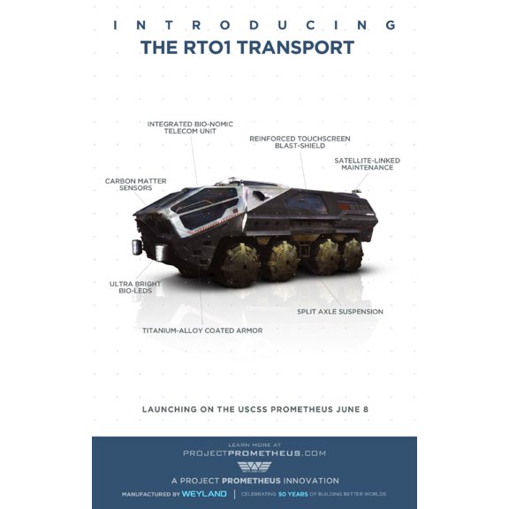 Prometheus Movie Poster 24inx36in RT01 transport (61cm x 91cm) Art Poster 24x36 Square Adults Z Posters