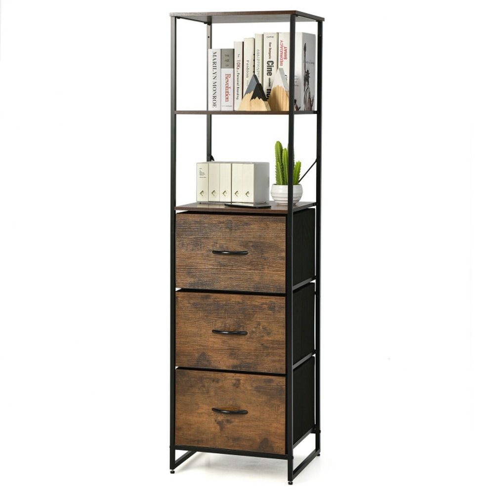Demi Bonn Freestanding Bookshelf with 3 Drawer and 3 Shelves, Multifunctional Vertical Bookcase, Brown