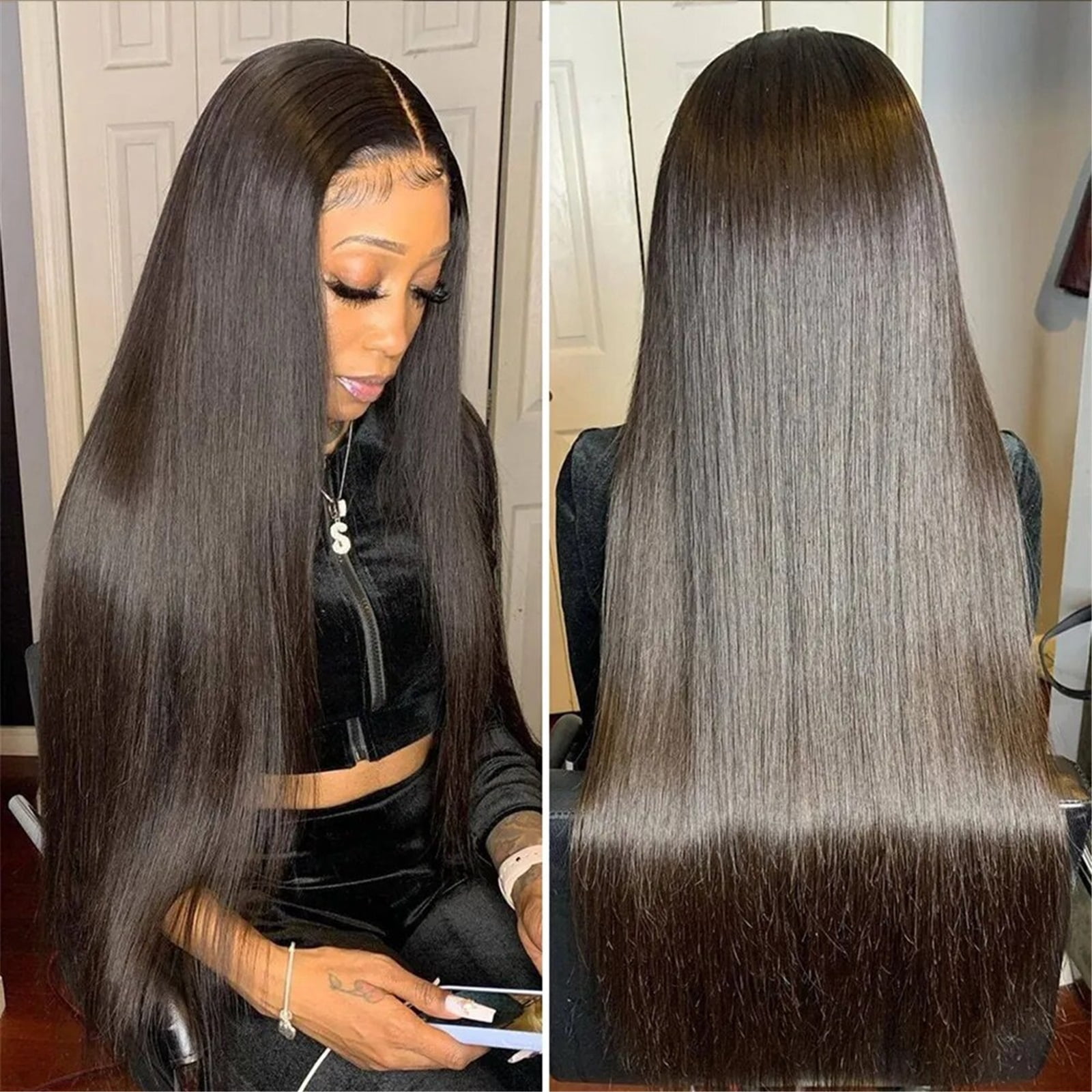 13x6 Hd Transparent  Lace Frontal Wig Straight Human Hair Wigs Natural Black 220 Density Pre plucked