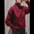thumbnail image 4 of Suéter de Larga y Cuello Alto para Mujer, Estilo Informal, Holgado, de Punto Grueso, para Otoño e Invierno. Vino Tinto L, 4 of 9