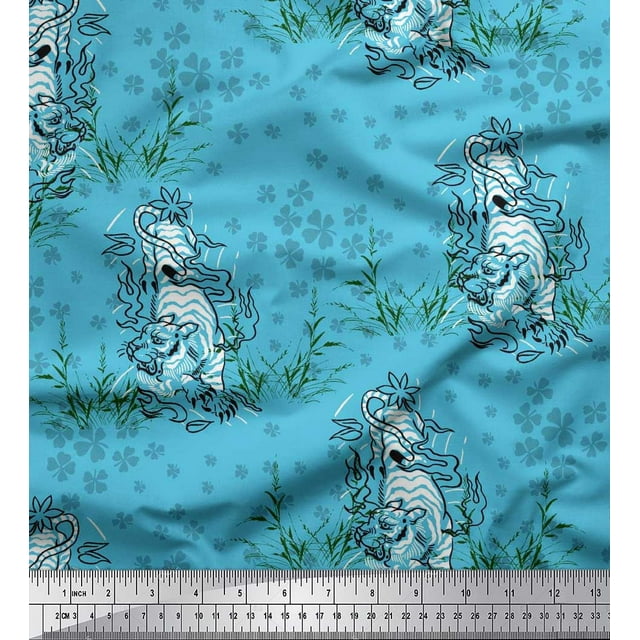 Soimoi Purple polyester Crepe Fabric Plam Tree,Chair & Girl Beach Decor Fabric Printed Yard 42 Inch Wide