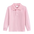thumbnail image 2 of Polo Shirts for Kids School Uniform Relaxed Fit Back To School Long Sleeve Collared Shirts Solid Color Pullover for Boys & Girls Pink 2-3 Years, 2 of 4
