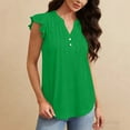 thumbnail image 6 of dazeni Loose Cap Sleeve Tops Trendy Pleated V Neck Casual Dressy Blouse Ruffle Sleeveless T Shirts for Summer Green X-Large, 6 of 7