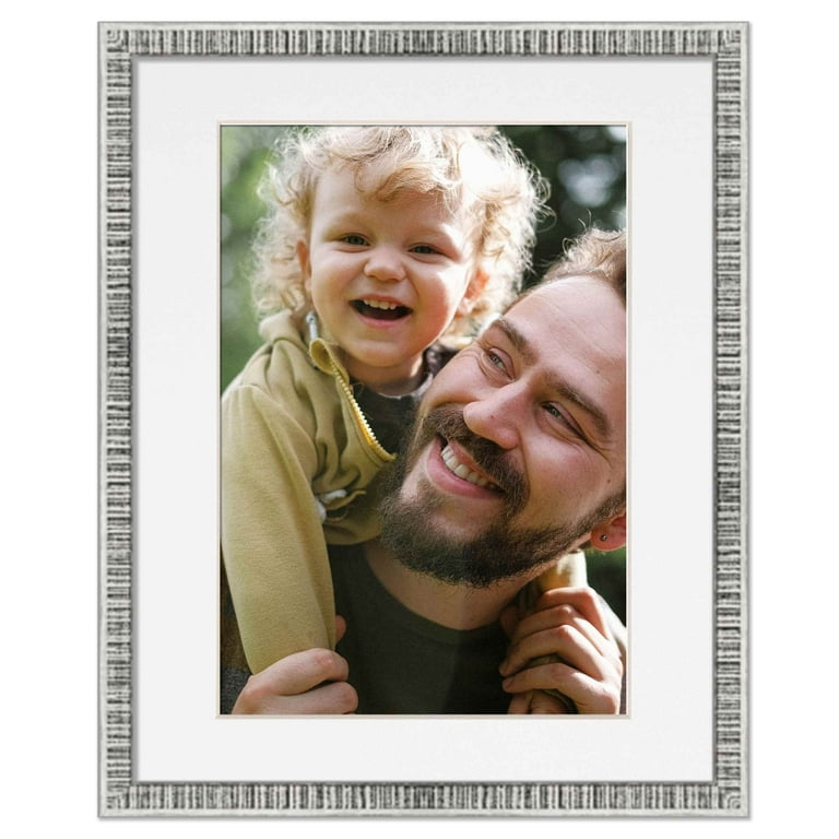 9.5x13 Frame Silver With White Picture Mat For 9.5x13 Photo
