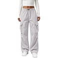 thumbnail image 2 of Inglocry Cargo Pants Women Quick Dry Parachute Hiking Pants with Pockets Elastic Waist Lightweight Water Resistant Joggers Light Gray XL, 2 of 6