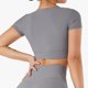 thumbnail image 4 of Trajes de entrenamiento acanalados para mujer, 2 piezas, manga corta, top corto de secado rápido para correr, fitness, yoga, 4 of 6