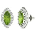 thumbnail image 2 of 3.64 Ct Marquise Cut Halo Studs Green Natural Peridot 14K White Solid Solid Gold Everyday Dainty Earrings Screw Back, 2 of 7