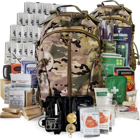 4 Person Emergency Kit / Survival Backpack for 72 Hours for Natural Disasters, Hurricanes, Emergency or Bug Out Situations – Camo