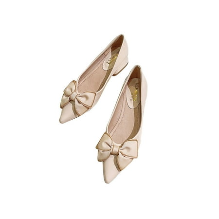 

Daeful Women Lightweight Bow Knot Dress Pump Shoes Formal Bridal Shoe Fashion Heels Apricot 8