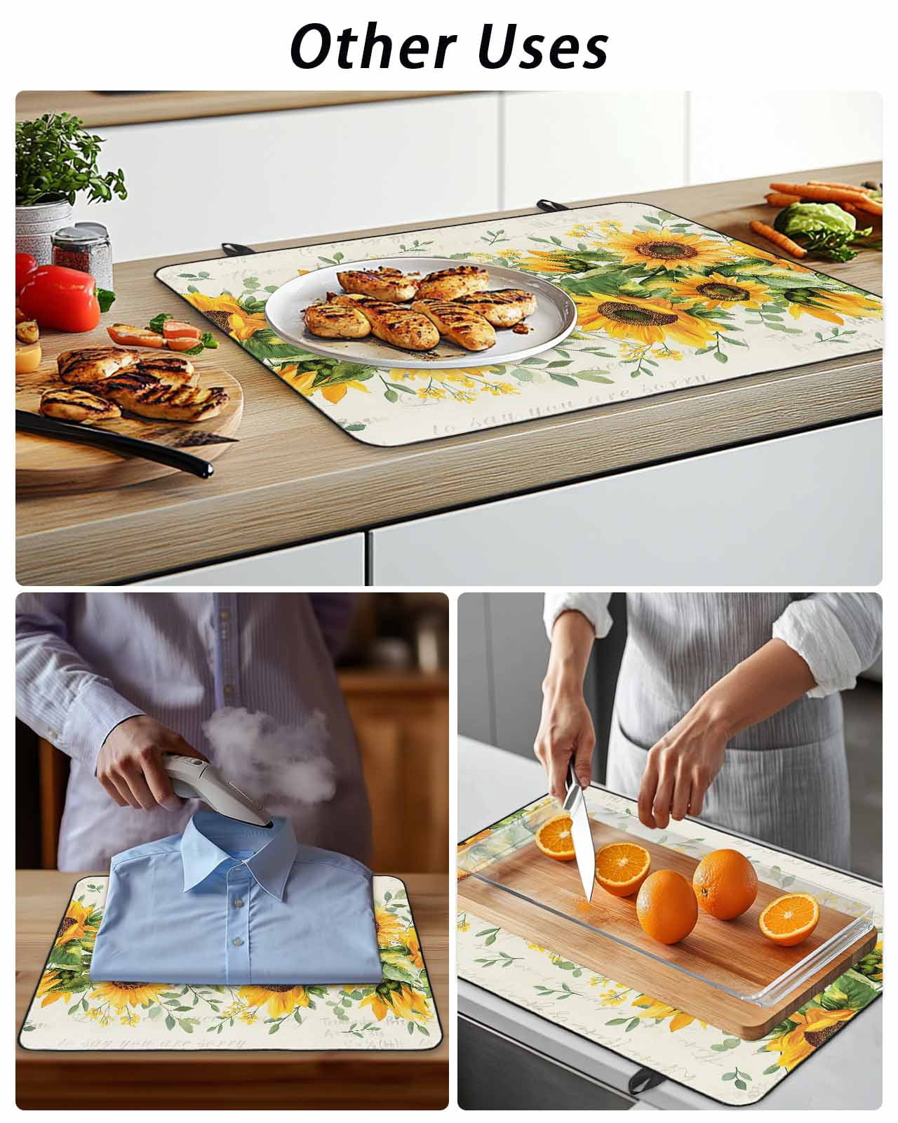 Stove Top Covers for Electric Stove, Sunflower Glass Stovetop Cover Protector, Country Botanical Yellow Green Floral Leaf Induction Cooktop Protector Oven Mat for Kitchen Countertop 24"x21"