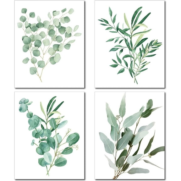 1set 4pcs Botanical Plant Wall Art Prints Plant Decor Paintings Green Leaf Canvas Pictures Leaves Boho Art Drawing Posters Wall Decor for Home Bedroom Office Kitchen 8 x 10Inch-Unframed