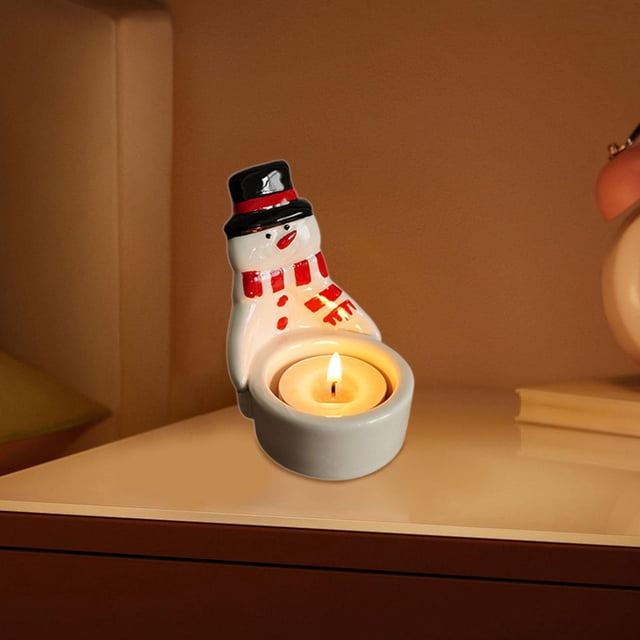 Portavelas navideño de muñeco de nieve, decoración de mesa, estatuilla en miniatura, bonito candelabro, soporte para velas para el hogar, oficina,