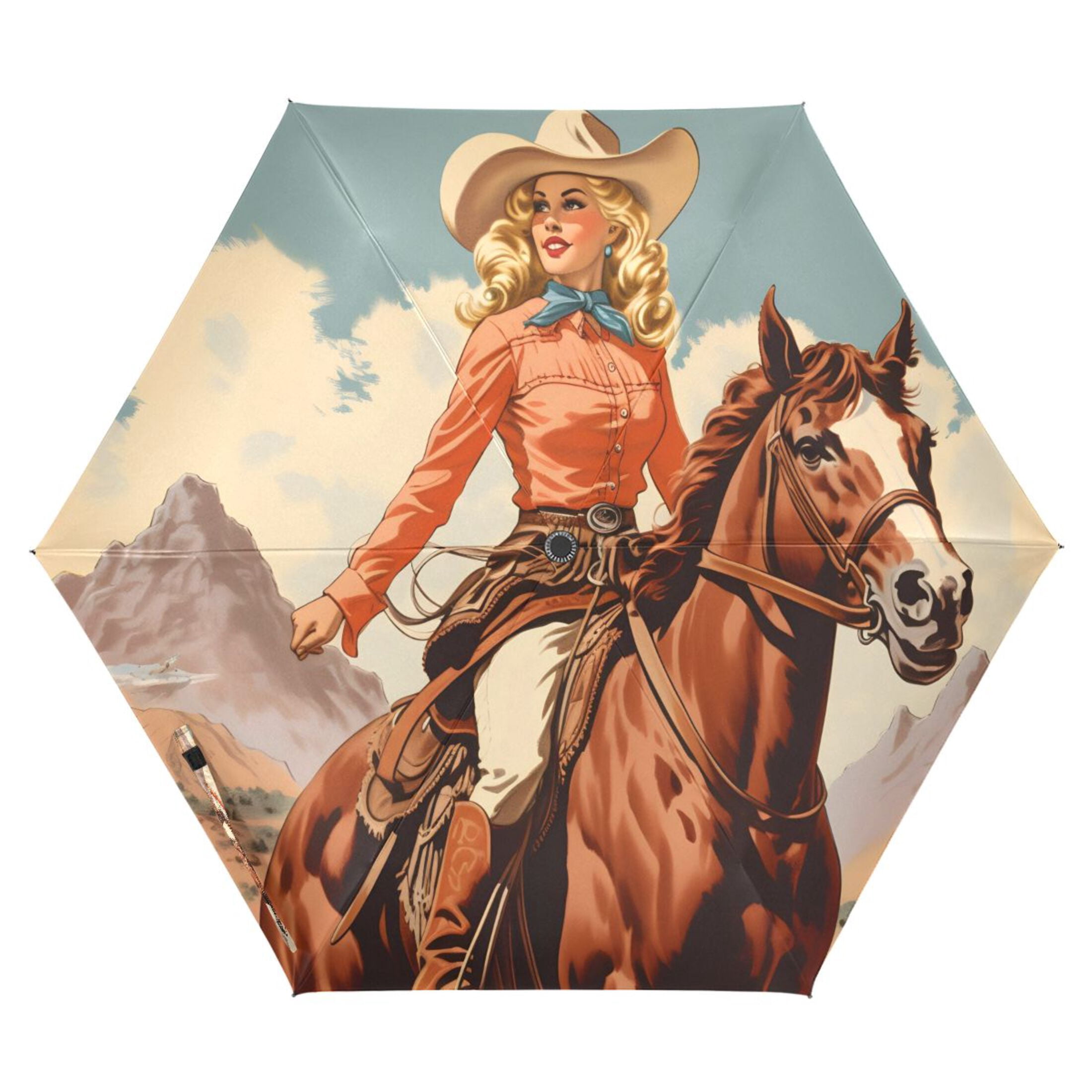 Cowgirl on Horseback Compact Sun Umbrella Windproof Travel Umbrellas for Rain Strong Portable UV Protection