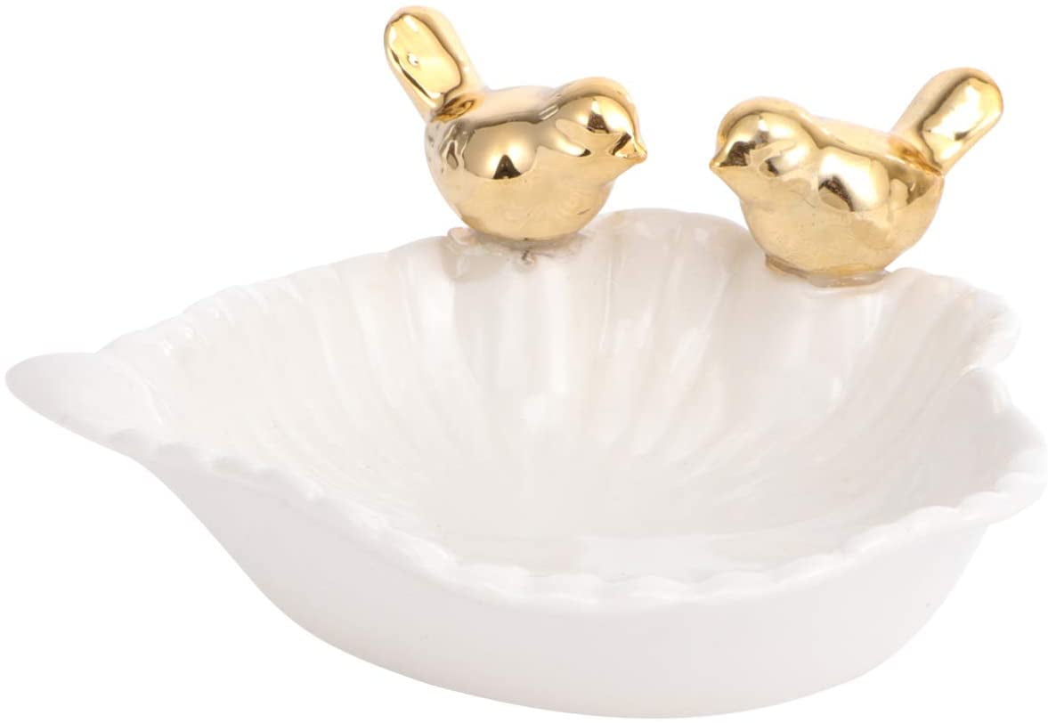 Trinket Tray with 2 Birds Ceramic Jewelry Dish Plate for Bracelets Earrings 