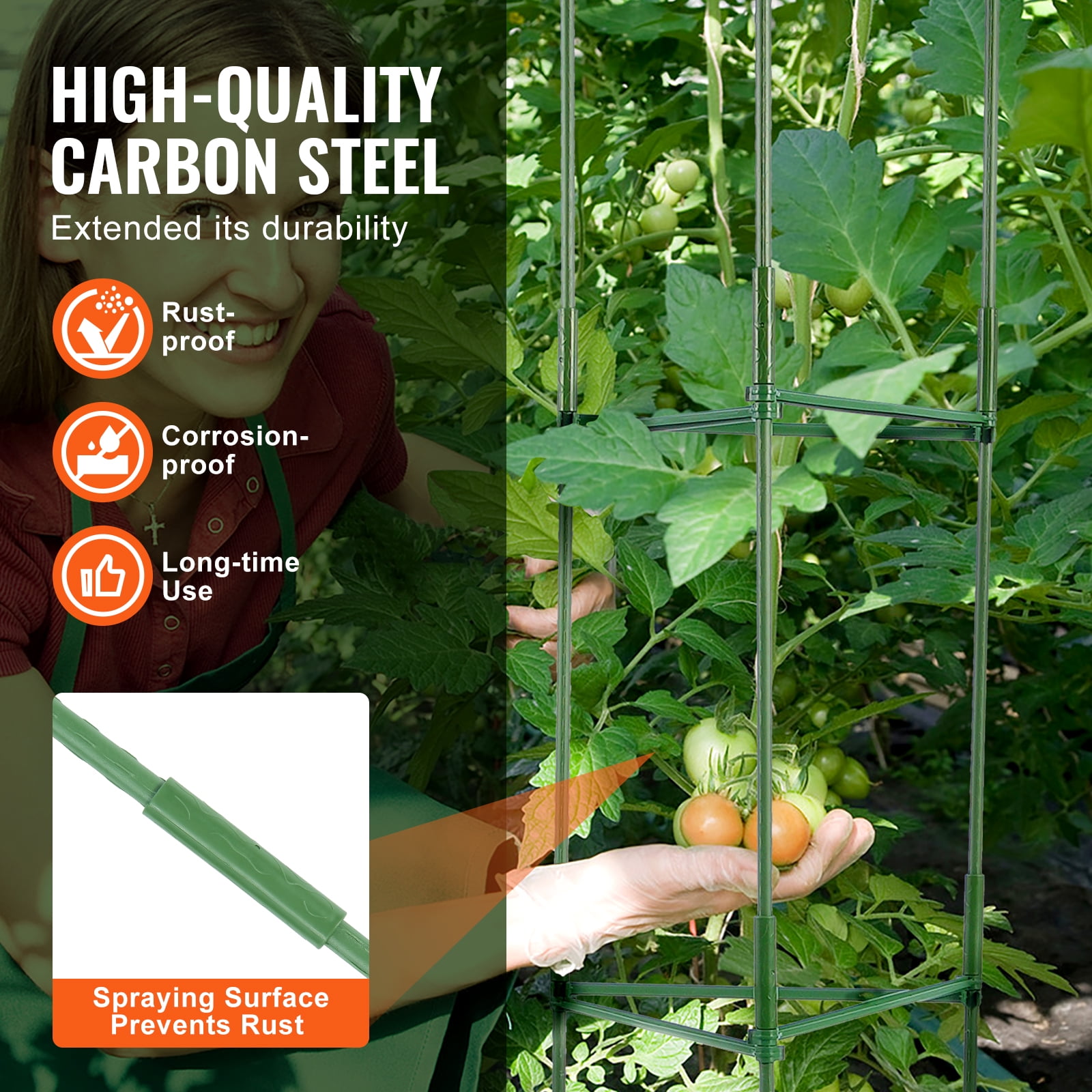 VEVOR 6 packs Tomato Cages for Garden, 48 inch Tomato Trellis Plant Stakes Support, Stackable Tall Plant Support Cage, for Raised Garden Bed, Vegetables Flowers and Climbing Plants