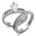 thumbnail image 3 of His Hers 3 Piece Marquise Cut Cz Wedding Engagement Ring Set Stainless Steel, 3 of 5