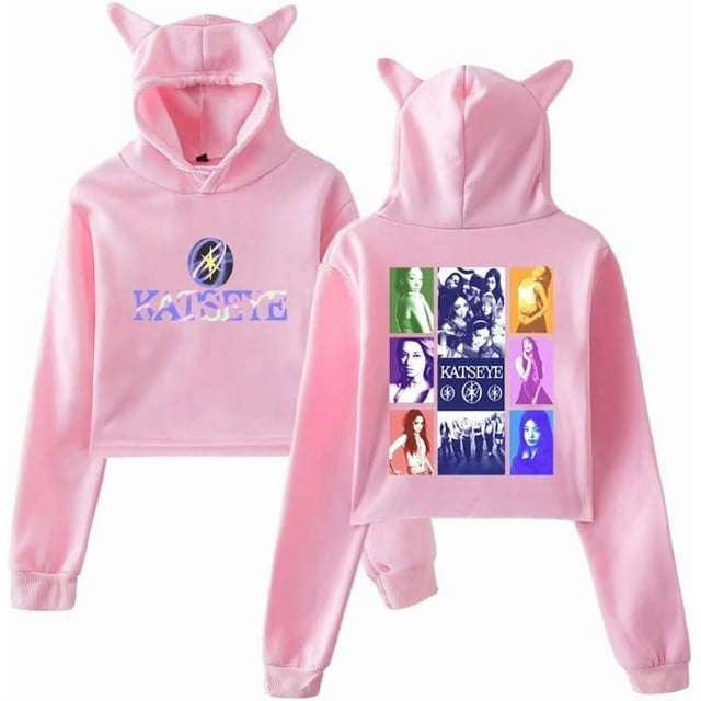 Katseye Merch Chandail à Capuchon Oreilles de Chat Sweat à Capuche Manches Longues Crop Tops pour Femmes Vêtements