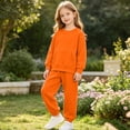 thumbnail image 4 of Cethrio Girls Outfit Sets, Fleece-lined 2 PC Casual Long Sleeve Sweatshirts and Sweatpants Sets Orange Size 12, 4 of 9