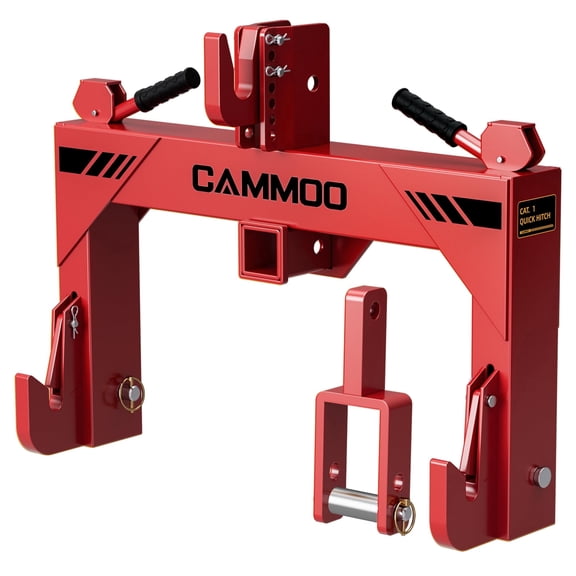 3-Point Quick Hitch with 2" Receiver＆Extra Versatile Adapter, 3000LBS Lift Capacity, Adaptation to Category 1, No Bushing Required,5 Level Adjustable Bolt &Reinforcing Rib Design, Red