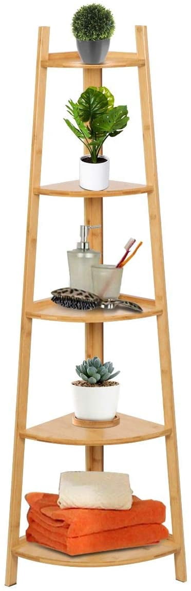 Magshion 5 Tier Bamboo Corner Storage Display Rack Shelves Kitchen Bath ...