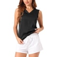 thumbnail image 1 of INSPIRAR CHIC Blusas sin mangas de satén para mujeres, blusas casuales, top de verano con escote en V, XS, negro, 1 of 6