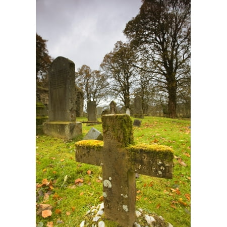 Moss-Covered Gravestones Argyl And Bute Scotland Uk Canvas Art - John Short  Design Pics (11 x 17)