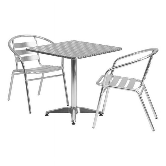 Bowery Hill 3 Piece Stainless Steel Square Patio Dining Set in Aluminum Silver
