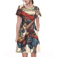 thumbnail image 1 of Easygdp Samurai Frog Guitar para Vestido Transpirable de Mujer, Vestido Suelto de Manga Corta con Pliegues y Bolsillos para el Verano, 1 of 6