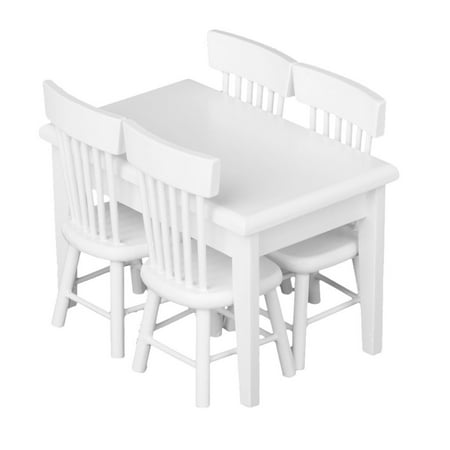 Kids Kitchen Table And Chairs 5pcs White Simple Classic Dining Table Chair Model Set 1:12 Dollhouse Miniature Furniture ()