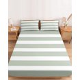 thumbnail image 2 of Queen Size Fitted Sheet Set - Sage Green Stripe 3 Piece Bedding Sets 16" Deep Pocket Fitted Sheet with 2 Pillowcases, Modern Simple Geometric White Striped Brushed Microfiber Hotel Luxury Bed Sheets, 2 of 9