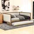 thumbnail image 3 of Full Size Bed Frames Full Size Upholstered Daybed with Trundle and Nailhead Decoration, Wood Color,Adjustable Bed Base, 3 of 19