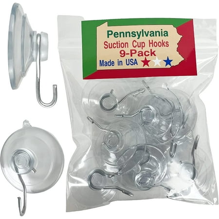 

SCB- 9 Pak (Medium 1 3/4 inch) Pennsylvania Heavy Duty Suction Cup Hooks for Glass Windows. Signs Holiday Ornaments Suncatchers