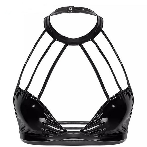 TJAZFJPA Cosplay Lingeries High Gloss Leather Sexy Collarss Bra Leather Bra Hanging Neck Bra Lingerie Valentine's Day Lingerie Transparent Bra and Underwear Set Sexy Lingerie White