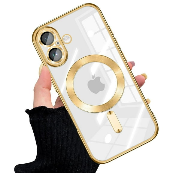 Electroplated Clear MagSafe Case with Camera Lens Protector for iPhone 16 - Gold