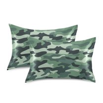 Yayeee Pillowcase King Size Set of 2 Satin Wrinkle Resistant Envelope Pillow Case, Forest Camouflage Pattern