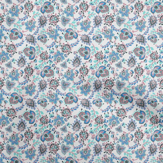 oneOone Rayon White Fabric Floral Sewing Craft Projects Fabric Prints By Yard 56 Inch Wide