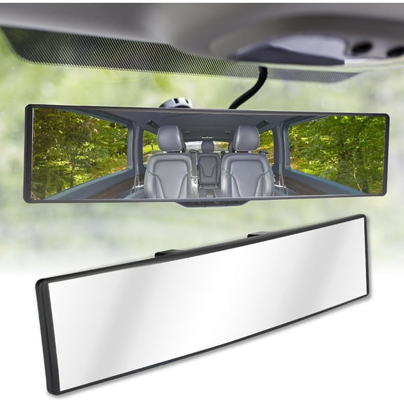 RUseeN Rear View Mirror, Universal 11.2 Inch Interior Clip On Panoramic Convex Mirrors, HD Anti Glare Wide Angle and Reduce Blind Spot, Extended Rear View Mirror for Cars, SUVs, Trucks, Vehicles