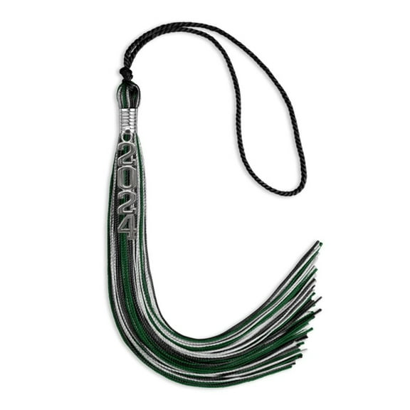 Endea Graduation Black/Hunter Green/Silver Mixed Color Graduation Tassel with Silver Stacked Date Drop