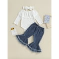 thumbnail image 2 of Bagilaanoe 3pcs Newborn Baby Girl Pants Set Long Sleeve Romper Tops + Jeans Denim Flared Trousers + Headband 6M 9M 12M 18M 24M Infant Casual Clothes, 2 of 9