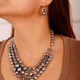 thumbnail image 2 of Boho Layered Beaded Choker Necklace with Earrings Crystal Cluster Chunky Chain Pendant Statement Necklace for Women, 2 of 10