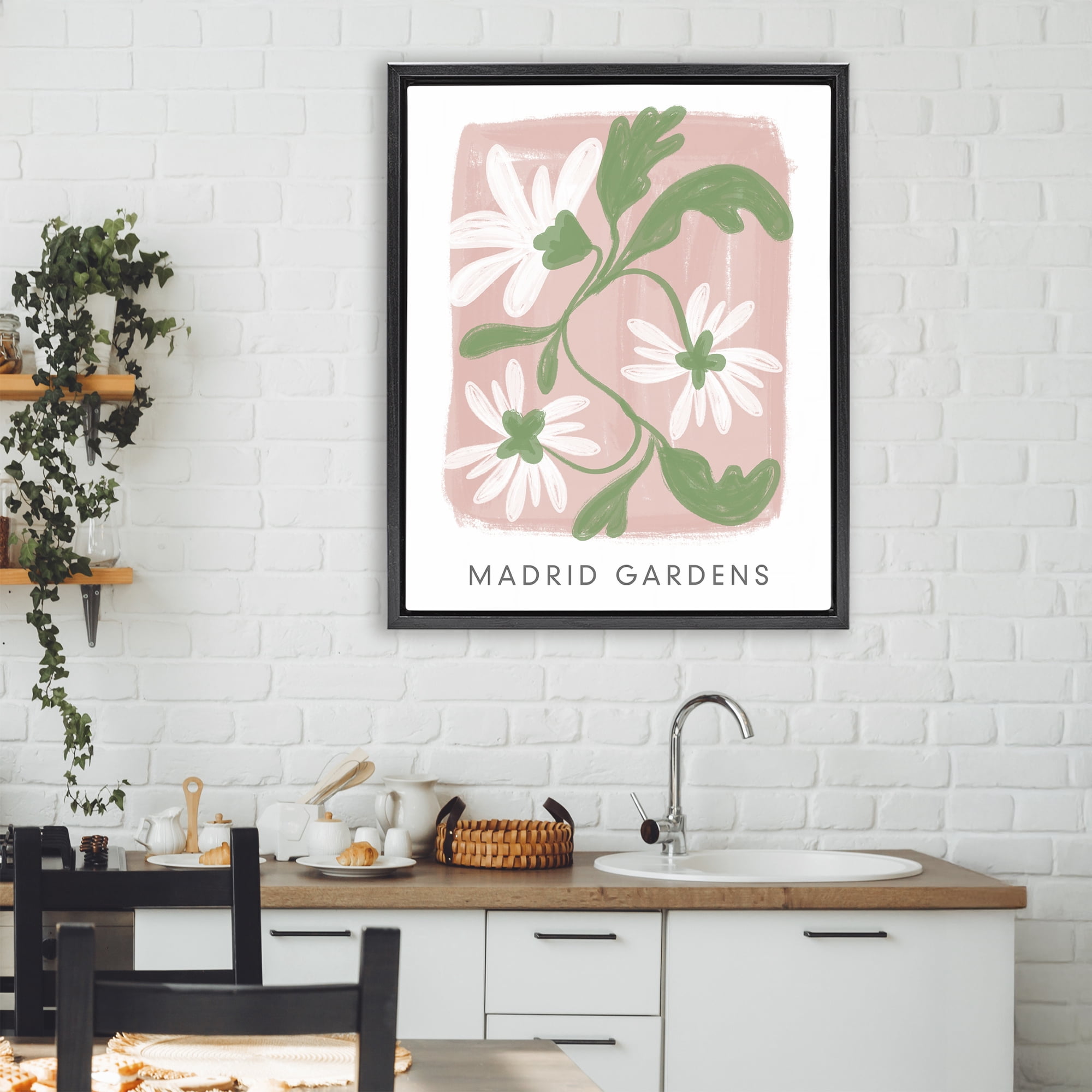 Stupell Industries Madrid Gardens Pastel Blooms Black Framed Floater Canvas Wall Art, design by Lucille Price