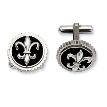 Titanium with Black Enamel Fleur De Lis Cuff Links