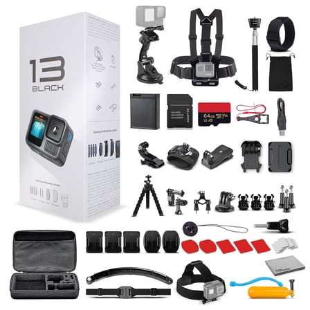 GoPro HERO13 Black Waterproof 5.3K HDR Action Camera with 64GB SD Card & 50-Piece DigiNerds Kit – 27MP Photo, Voice Control