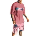thumbnail image 3 of VBTAPA Men's 2 Piece Outfits Palm Tree Printed Short Sleeve Crewneck T Shirt and Casual Track Shorts Set Summer Vacation Sets Prime Sales of The Day Pink XXXXL, 3 of 6