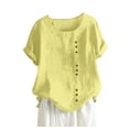 thumbnail image 2 of Yellow Women's Short Sleeve T-shirt, Womens Casual Loose Button Linen Plus Size Daily Boho Tanic T-Shirt Blouse Tops,Women's Short sleeve T-shirt XL, 2 of 4