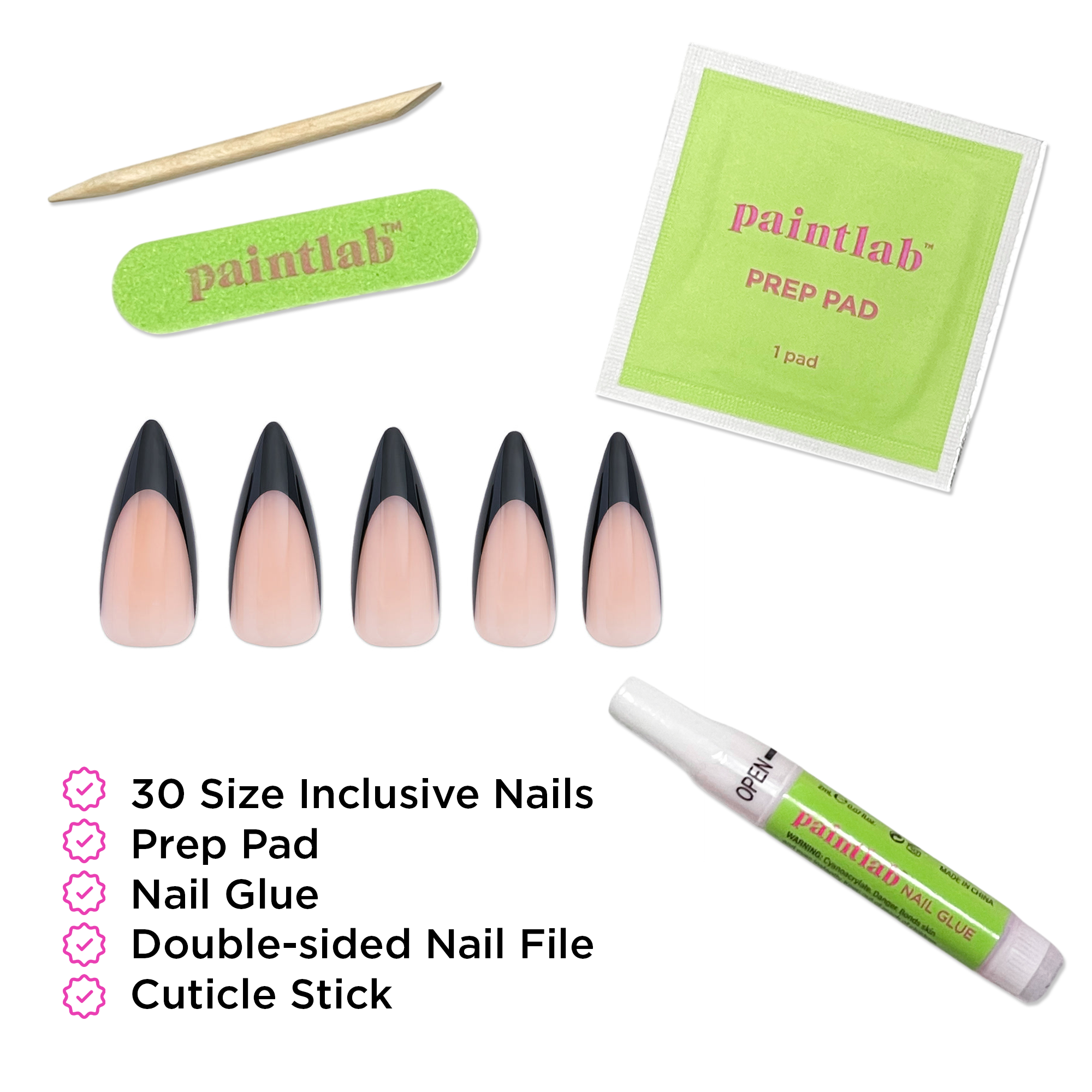 PaintLab Long Stiletto Press On Nails Black French Tip photo 5