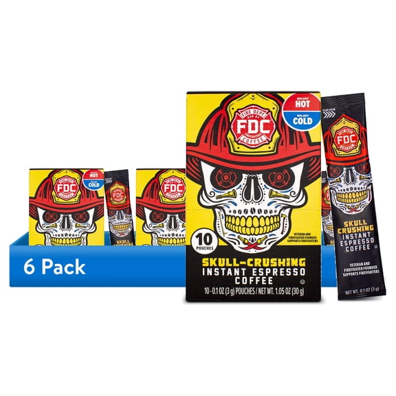 (6 pack) Fire Department Coffee, Skull-Crushing Instant Espresso, Instant Coffee Packets, Pack of 10
