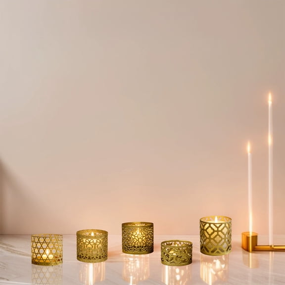 Geometric Hollow Iron Candlestick, Decorative Aromatherapy Candle Holder for Tabletop, Modern Wrought Iron Light Projecting Home Decor for Living Room, Bedroom & Festive Decoration