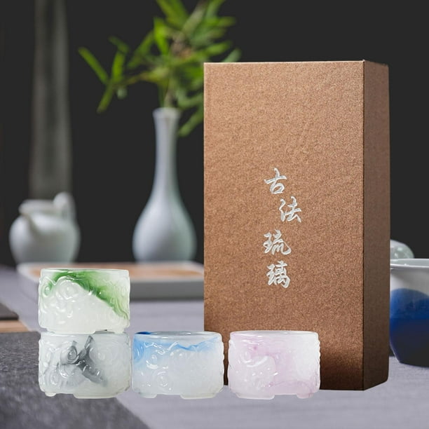 4pcs Copa de té Kung Fu china Glazo coloreado creativo con una caja de regalo 50 ml para la té de regalo de regalos de inauguración de casa interior